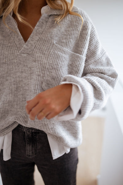 Mara™ | Grijze gebreide trui