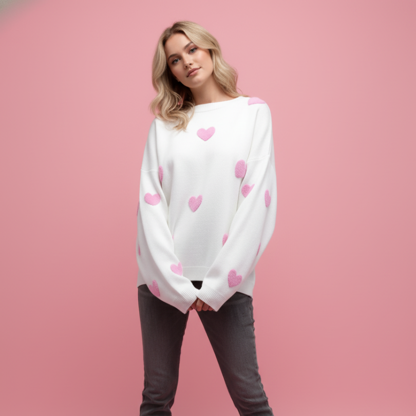 Wit - Roze Hartjes / XXL