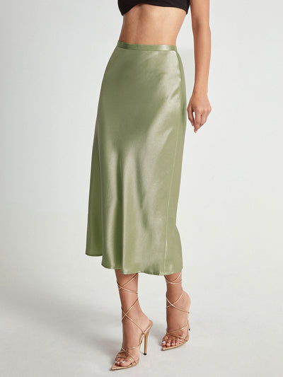 High Waist Satijnen Flowy Midi Rok