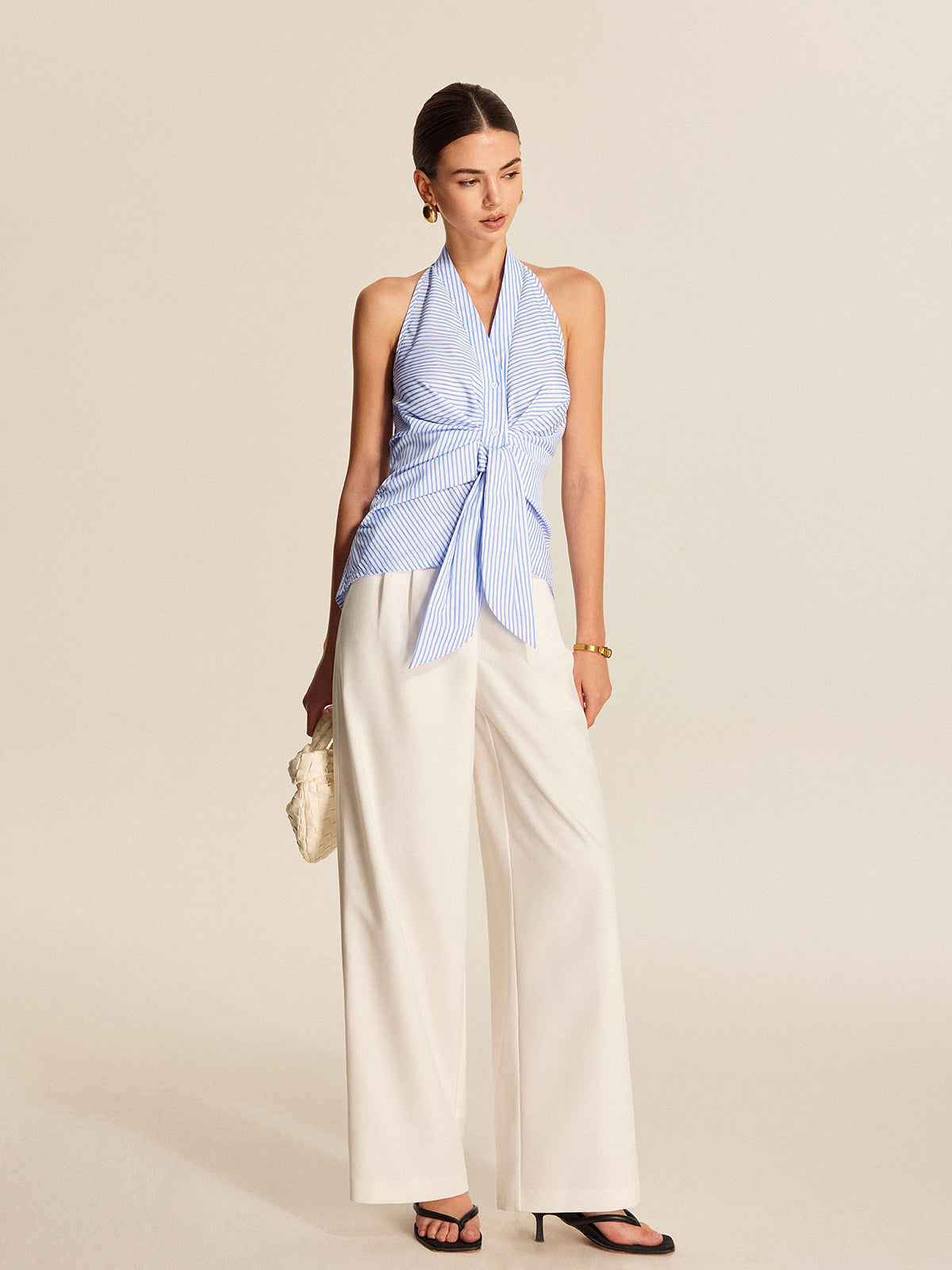 Gestreepte Halter Top met Striksluiting