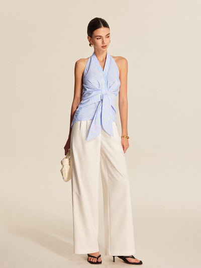 Gestreepte Halter Top met Striksluiting