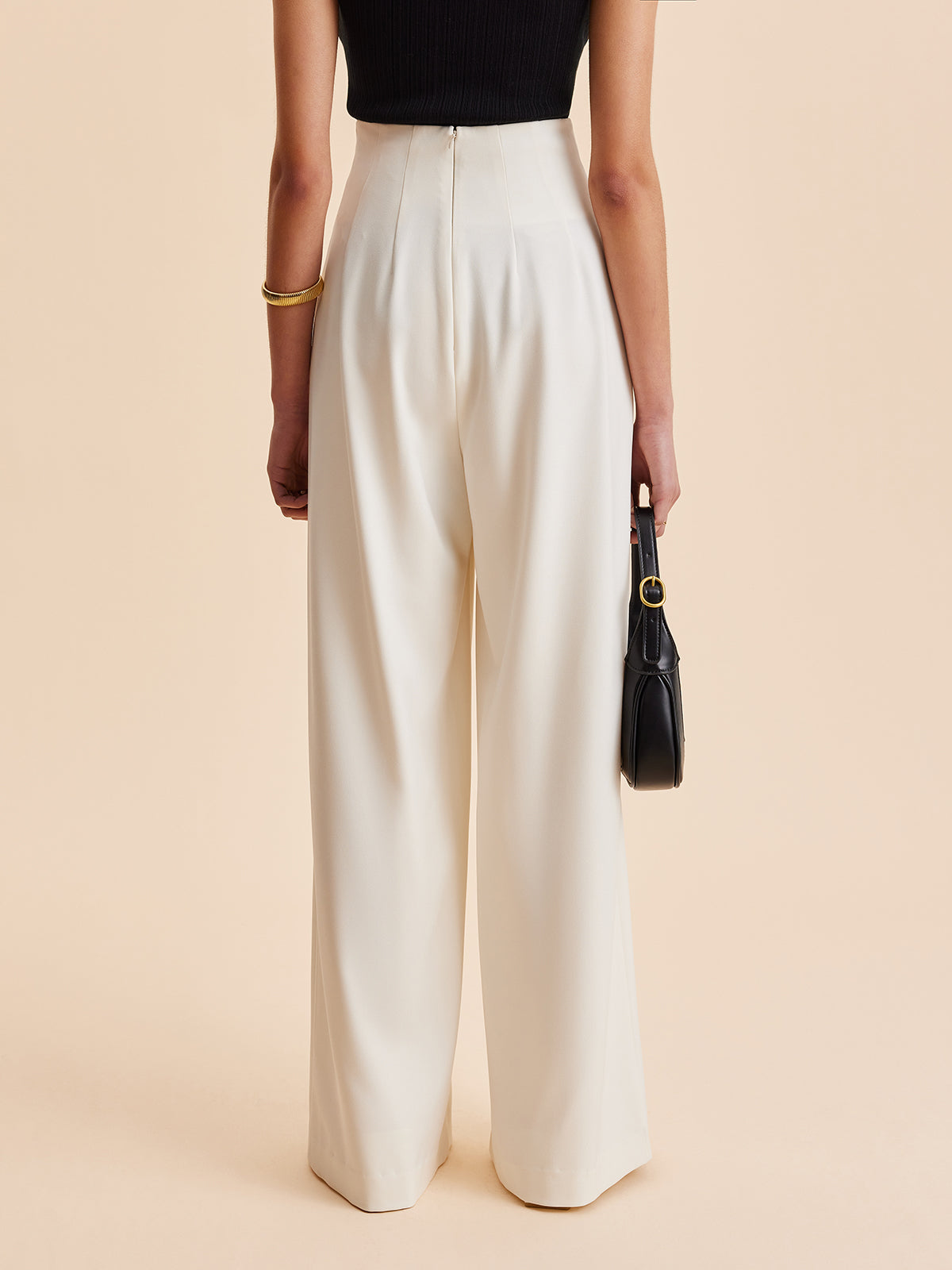 High-Waist Wide Leg Broek met Details