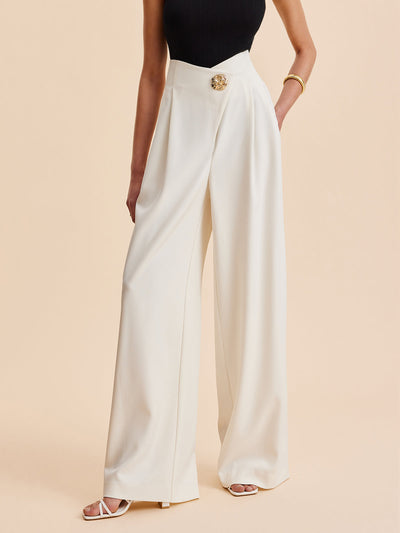 High-Waist Wide Leg Broek met Details