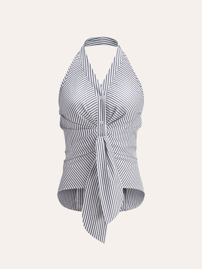 Gestreepte Halter Top met Striksluiting