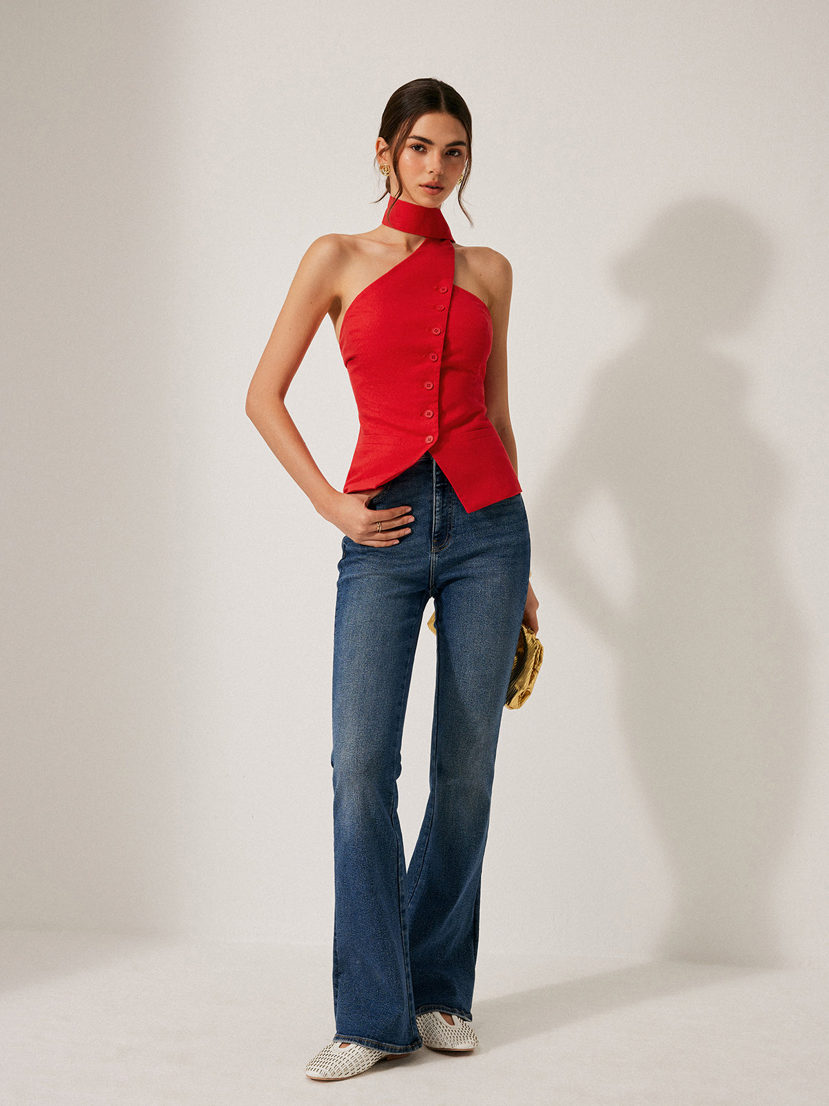 Katoen & Linnen Haltertop met Decoratieve Zakken