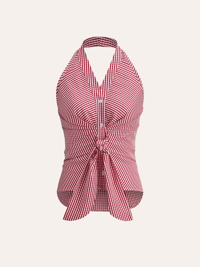 Gestreepte Halter Top met Striksluiting