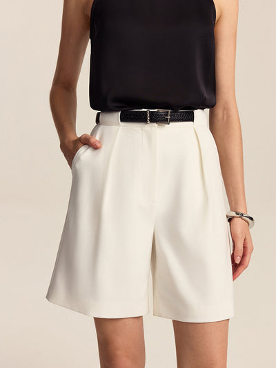 Geplooide Mid-Waist Shorts met Riem