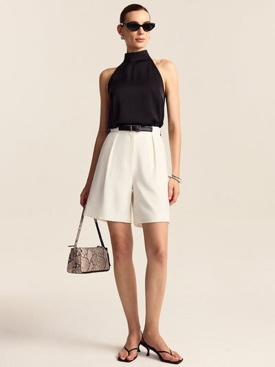 Geplooide Mid-Waist Shorts met Riem