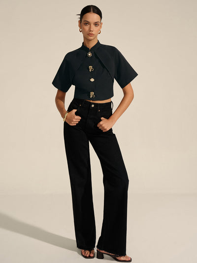 Cropped Blouse met Metalen Details