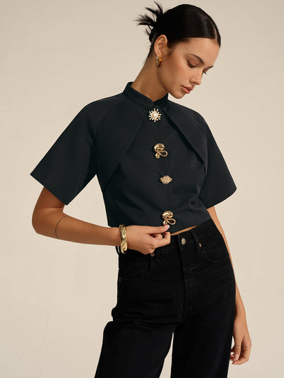 Cropped Blouse met Metalen Details