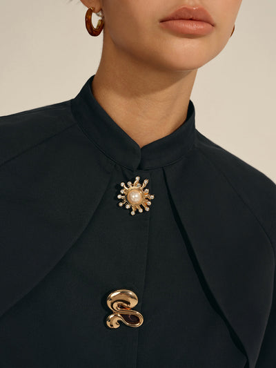 Cropped Blouse met Metalen Details