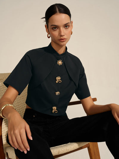 Cropped Blouse met Metalen Details