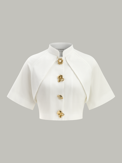Cropped Blouse met Metalen Details