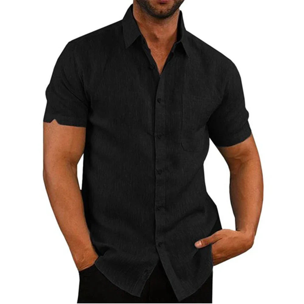 Chemise courte en coton-lin