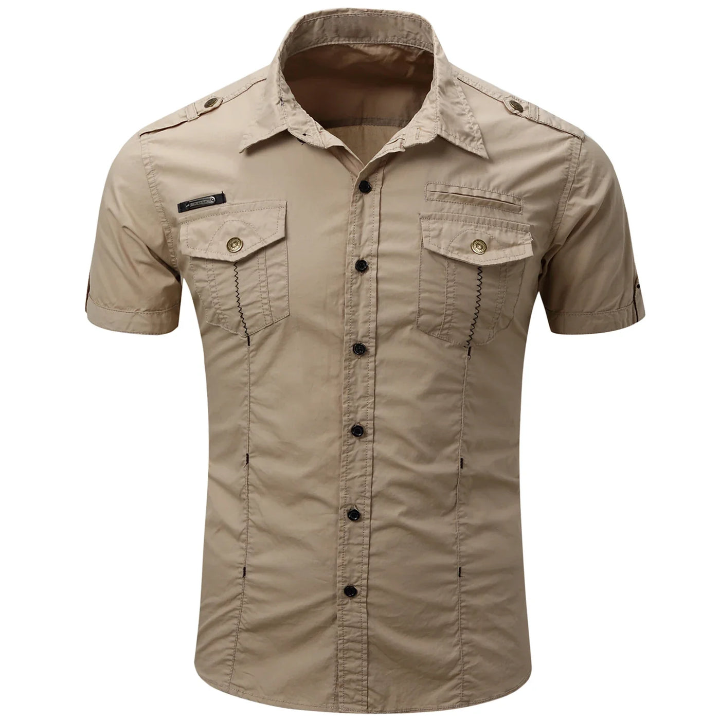 Chemise cargo en coton à manches courtes
