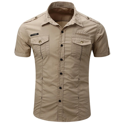 Chemise cargo en coton à manches courtes