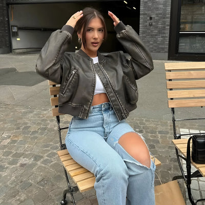 Amira - Leren herfstjas