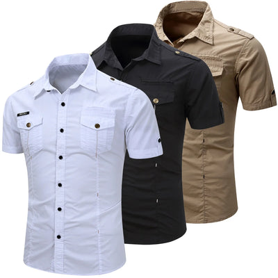 Chemise cargo en coton à manches courtes