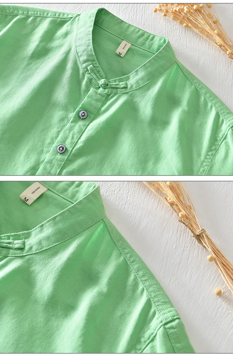 Chemise en coton et lin à manches courtes