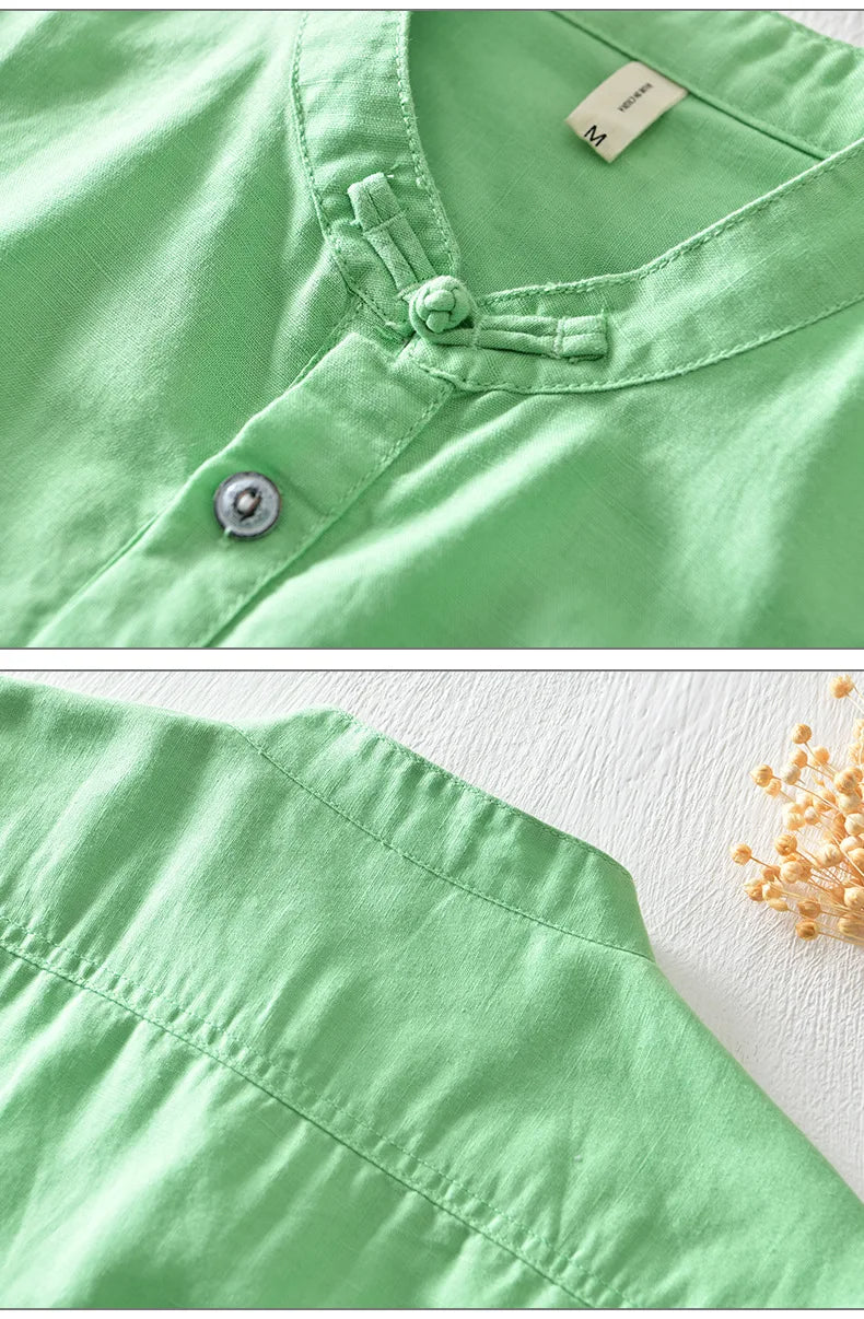 Chemise en coton et lin à manches courtes