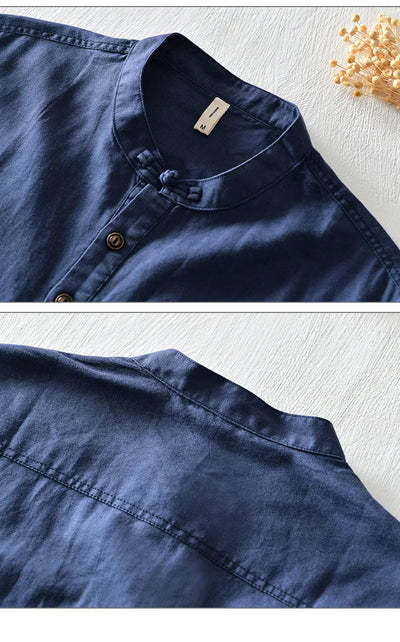 Chemise en coton et lin à manches courtes