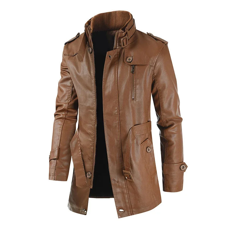 Veste biker longue en cuir élégante
