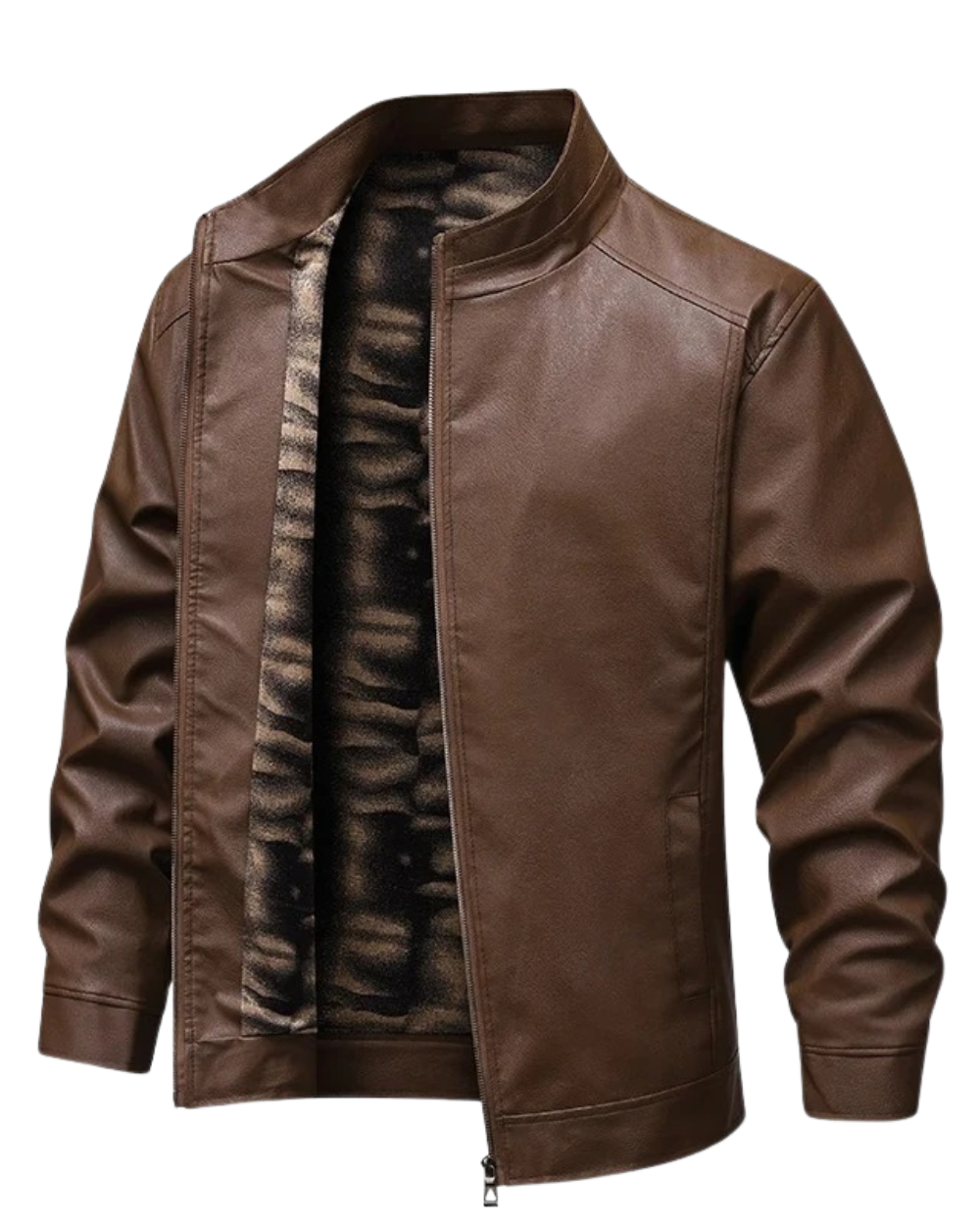 Veste en cuir vintage doublée de fleece