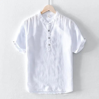 Chemise en coton et lin à manches courtes